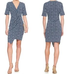 Banana Republic Blue And White Print Faux‎ Wrap Knot Dress Sz L Petite NEW